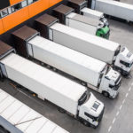 Aerial view of trucks loading in the distribution hub