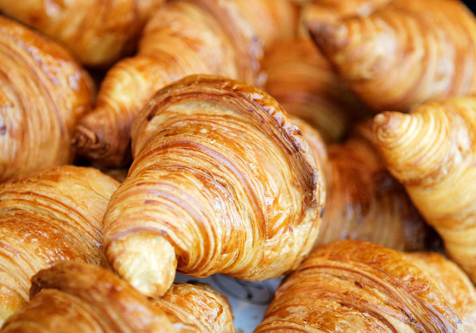 rich butter croissants close up